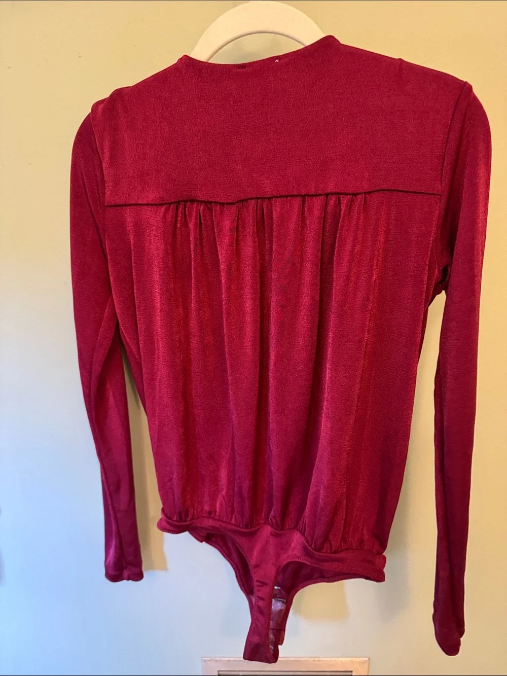 Free People Deep Berry Wrap-Front Long-Sleeve Bodysuit